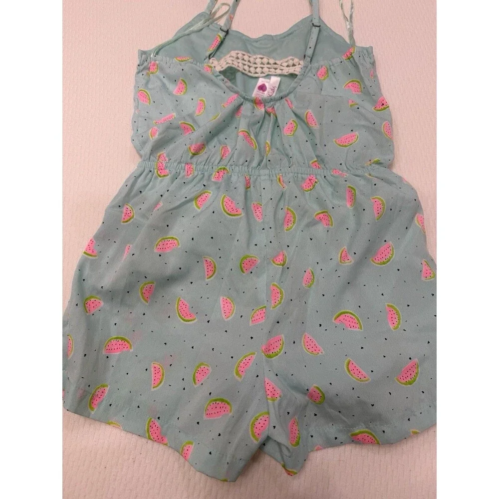 Japna Kids Girls Size 8 Watermelon Print Romper Blue Crochet Trim Summer